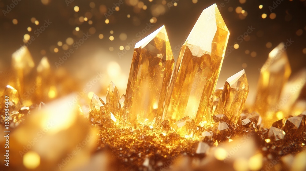 Poster golden crystals sparkle in a glimmering background creating a luxurious and elegant atmosphere