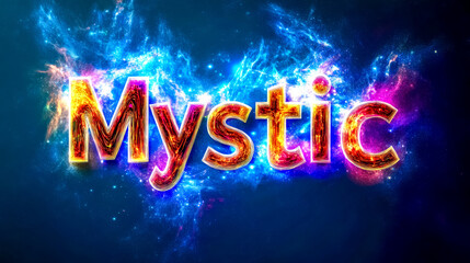 Mystic text effect with glowing star patterns and smoke on blue background