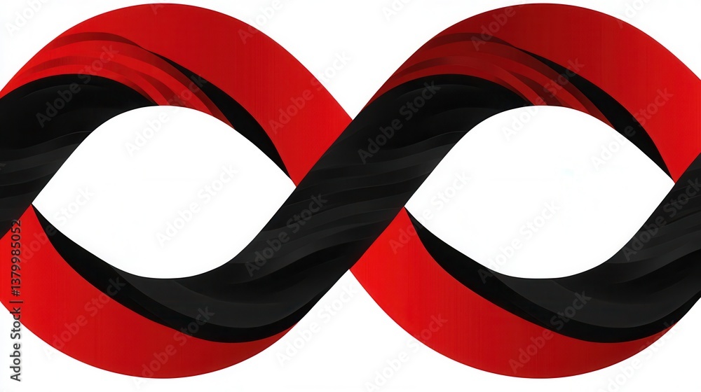 Poster elegant abstract infinity design in red and black colors with smooth flowing curves