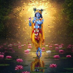 Lord Krishna’s Enchanting Flute Melody in a Spiritual Artwork Janmashtmai

