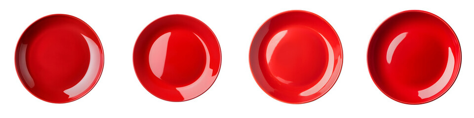 Red plates on white background