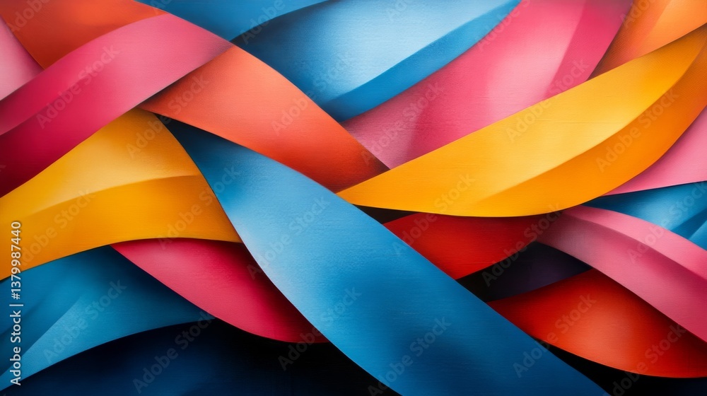 Poster Colorful abstract painting features bold overlapping triangles and squares with sharp geometric shapes and gradients, providing a modern visual experience
