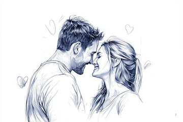Fototapeta premium Couple sketch: A romantic depiction of a couple, highlighting their connection and emotion