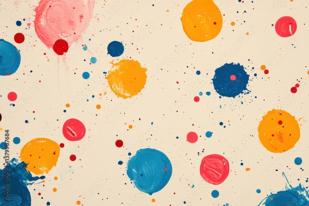 Poster brightly colored round paint spots on a light beige background create a playful and cheerful design 