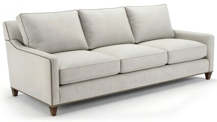 Fototapeta premium Sleek Light Gray Fabric Sofa on White Background