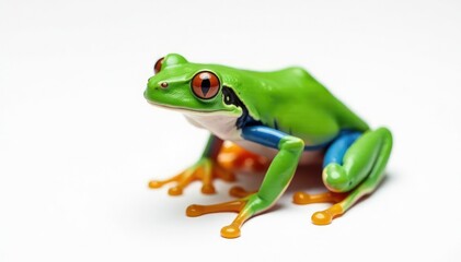 Obraz premium Green tree frog perched on white, vibrant skin, leap, specimen