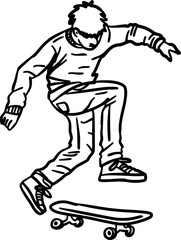 Dynamic skateboard jump, ideal for sports and youth-related designs.