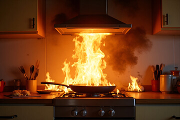 Domestic Kitchen fire caused by overheated oil