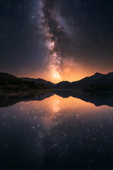 Fototapeta premium Ethereal Night: The Serene Dance of Starlight Across a Celestial Canvas