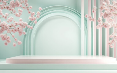 Natural and fresh background of e-commerce products display table