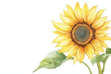 Obraz premium A detailed watercolor illustration of a sunflower with realistic strokes, suitable for art and design use.