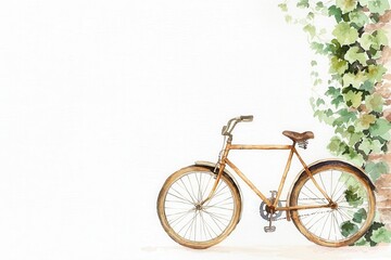 A realistic watercolor illustration of an old bicycle with artistic strokes.