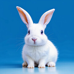 Obraz premium A cute, fluffy white rabbit. decoration for the Happy Easter spring holiday, illustration. artificial intelligence generator, AI, neural network image. background for the design.