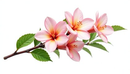 Fototapeta premium Branch with leaves and flowers isolated on white background, botanicals, garden