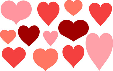 Heart set collection. Icon set of red and pink different hearts. Love. Vector illustration