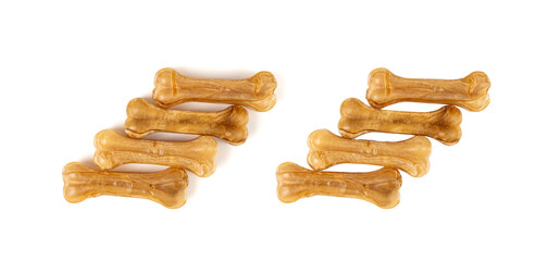 Rawhide bones, collagen dog chew food, pressed dry kibble, natural long-lasting canine treats