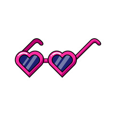 Sunglasses vector flat isolated without background. Summer pink retro glasses, heart-shaped frame with black outline. Vector illustration