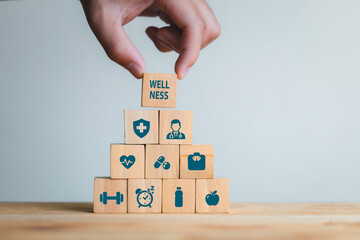 Health and Wellness Concept with Stacked Blocks for Wellbeing