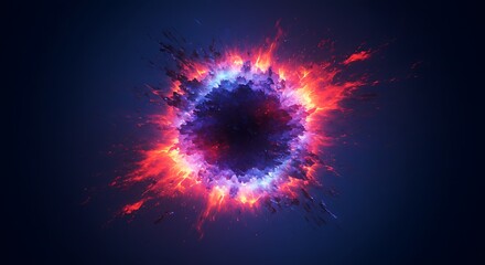 Fototapeta premium Crimson And Cobalt Collision A Fiery Celestial Dance Inferno Bloom Digital Nebula Cosmic Heartbeat Blaze Of Glory Neon Fusion Red Blue Energy Burst Chromatic Explosion AI Generated
