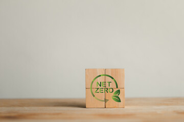 Wooden Blocks Displaying Net Zero Concept for Sustainability Efforts