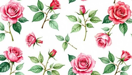 Delicate watercolor roses, lush leaves Seamless repeat , surface pattern, botanical, design element