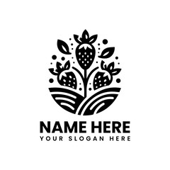 Stylized strawberry composition vector graphic. Abstract fruit design with leaves and dots