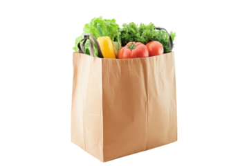 Fresh organic produce in a paper bag ready for a healthy meal preparation at home