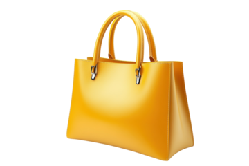 A vibrant yellow handbag sits gracefully, showcasing its sleek design and smooth texture