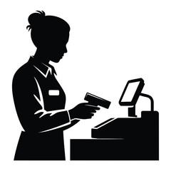 Cashier Silhouette, Vector, Icon, Logo, White Background.