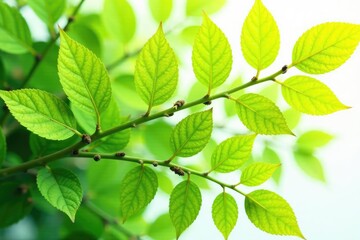 Fototapeta premium Foliage with leaves in shades of green and yellow on a white background, white background, nature isolate, plant details