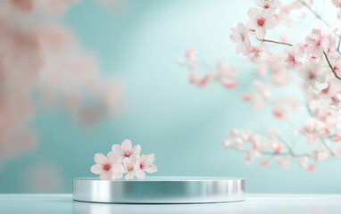 Natural and fresh background of e-commerce products display table