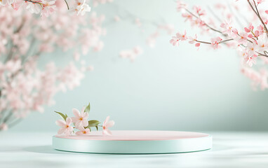 Natural and fresh background of e-commerce products display table