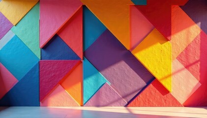 Fototapeta premium Geometric shapes repeating on a wall, showcasing color and form , mosaic, architecture