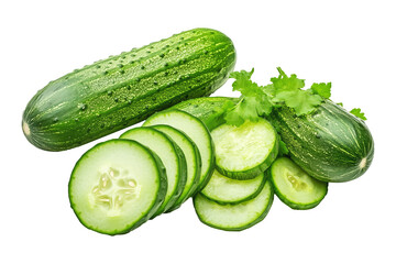 Sliced cucumber isolated on white background. Concept of freshness, health, and nutrition.