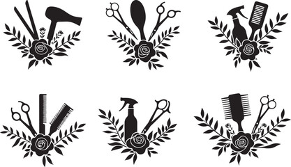  Elegant Floral Hair Stylist SVG Bundle | Barber & Salon Tools Clipart