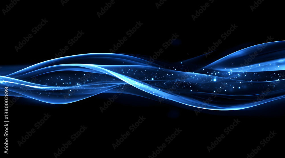 Poster abstract blue wave background with dots and lines, a technology concept for digital waves of data tr