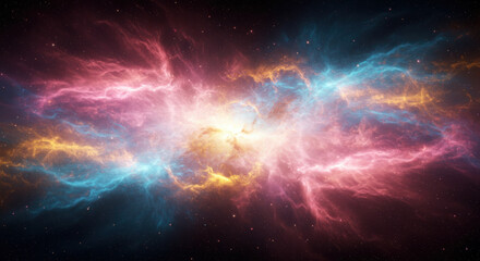 Fototapeta premium A stunning display of vibrant colors illuminates an expansive cosmic nebula in the night sky.