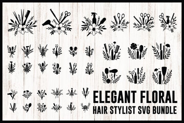  Elegant Floral Hair Stylist SVG Bundle | Barber & Salon Tools Clipart