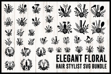  Elegant Floral Hair Stylist SVG Bundle | Barber & Salon Tools Clipart