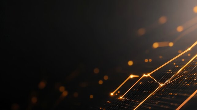 A glowing orange arrow points upward against a dark backdrop with abstract digital lines, symbolizing growth and progress in a modern, tech-driven world