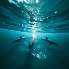 Fototapeta premium Clear photo of the sea with dolphins - technically flawless image