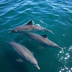 Fototapeta premium Clear photo of the sea with dolphins - technically flawless image