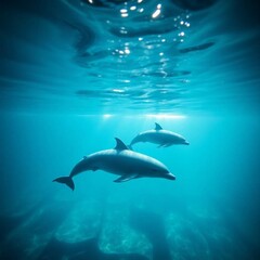 Clear photo of the sea with dolphins - technically flawless image