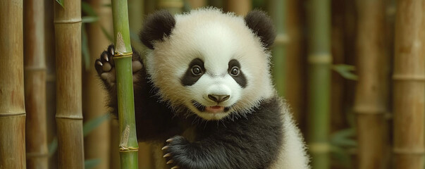 Obraz premium panda eating bamboo