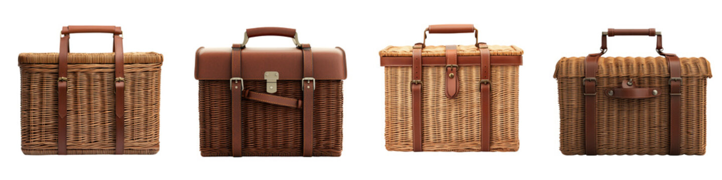 Classic wicker picnic hamper with leather straps
