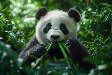 Obraz premium giant panda eating bamboo