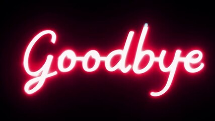 glowing neon goodbye text with stylish red light, modern farewell typography animation with illuminated lettering, perfect for social media intros, digital branding, farewell messages, and creative vi