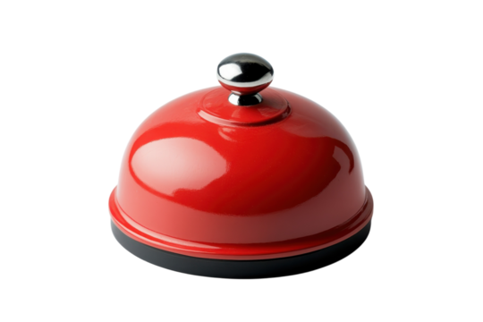 A striking red service bell waiting to summon attentiveness in an elegant dining setting