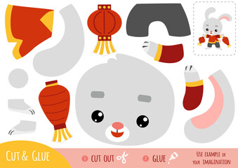 Education paper game for children, Chinese new year character rabbit and lanterns
