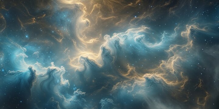 Abstract Cosmic Nebula Blue and Gold Celestial Art.